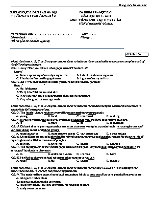 Đề kiểm tra học kỳ 1 môn Tiếng Anh Lớp 11 thí điểm - Năm học 2017-2018